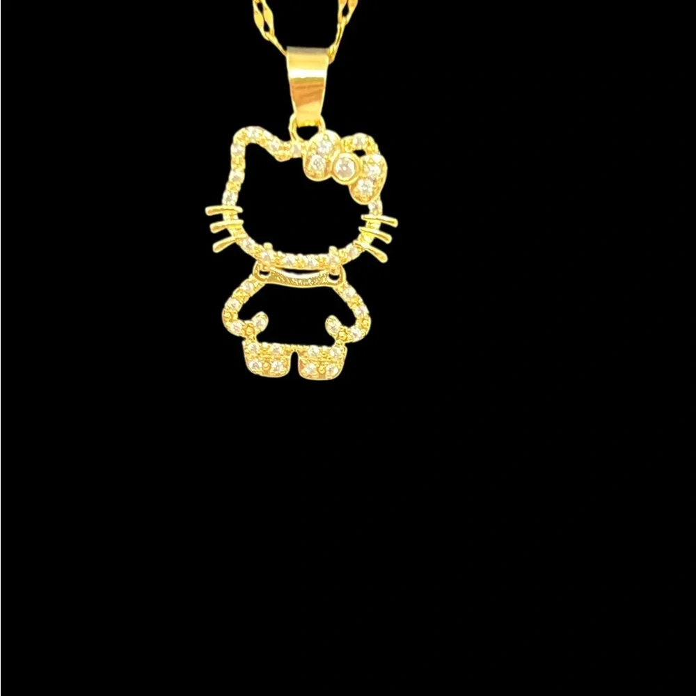 Gold Plated Hello Kitty Pendant Necklace – Crystal Outline Charm